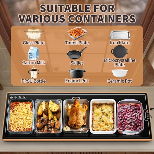 Miniatura 5 de Tapete de calentamiento para alimentos (extra largo de 40 x 12 pulgadas), bandejas de calentamiento eléctricas para bufés, fiestas y uso diario