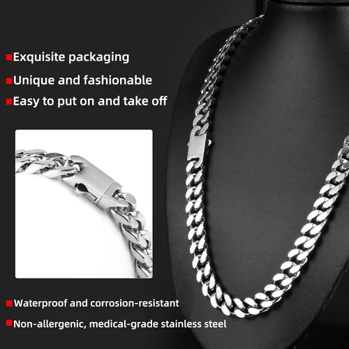 Miniatura 4 de CaptainSteeL Miami - Collar de cadena cubana para hombresmujeres, acero inoxidable 316L, 50.354 in de ancho, 18202224 pulgadas de largo, joyería