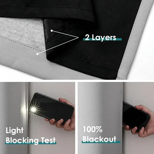 Miniatura 4 de ChrisDowa - Cortinas 100% opacas, para dormitorio, con forro negro, 2 capas gruesas, aislamiento térmico y ojales, 63 pulgadas de largo, juego de 2