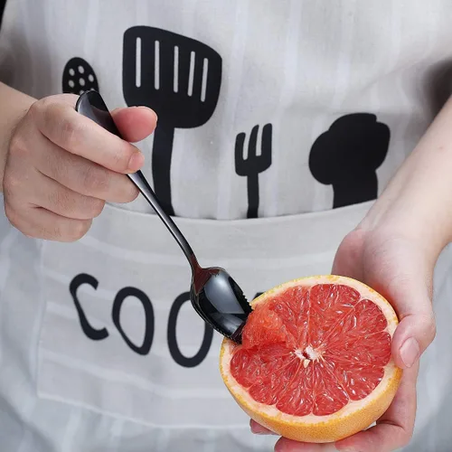 Miniatura 3 de Juego de 3 cucharas de pomelo negro, 2 cucharas de toronja de acero inoxidable y 1 cuchillo de toronja con chapado de titanio, juego de utensilios 2