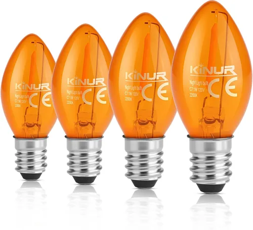 KINUR Bombillas LED de noche, 1 W, E12 C7, repuesto 2200 K, 120 V, bajo vatio, candelabro, luz de Navidad, bombillas de lámpara de sal, paquete de 4