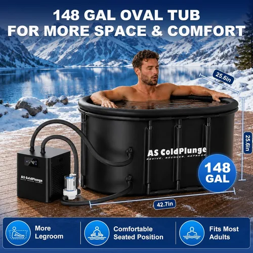 Miniatura 5 de Kit de Enfriador de Baño de Hielo y Tina de Sumersión Fría AS ColdPlunge, Enfriador de Sumersión Fría de 1/3HP con Bomba Externa y Filtro, Tina