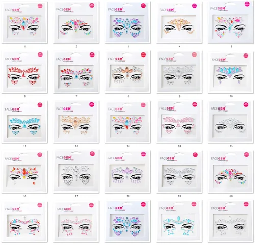 Miniatura 38 de 32 piezas de gemas faciales (diseños aleatorios) autoadhesivas con purpurina para tatuaje, gemas para festivales, fiestas rave, maquillaje corporal