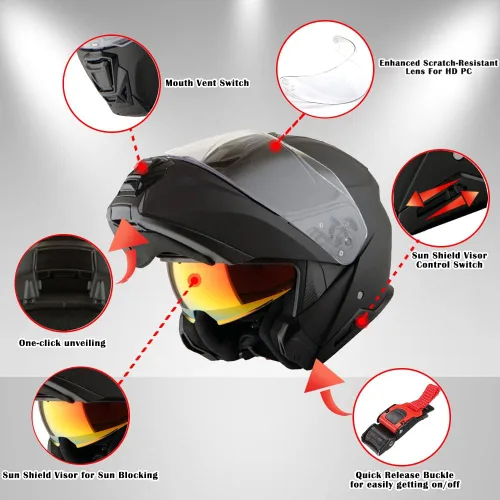 Miniatura 7 de Martian Casco modular de cara completa para motocicleta, protector solar con doble visera: HG362 azul amarillo