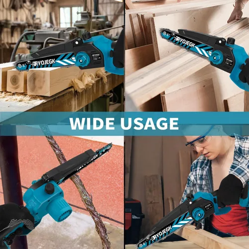 Miniatura 7 de RYOJEGK Mini motosierra sin escobillas de 8 y 6 pulgadas, 2 x 4.0 Ah de instalación sin herramientas, pequeña motosierra inalámbrica con 4 guía