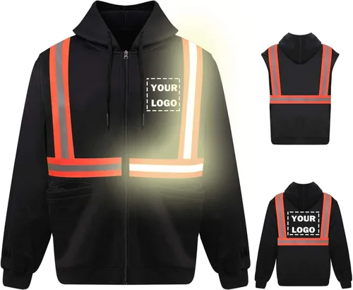 Miniatura 8 de Hi Vis - Sudadera de seguridad con capucha y manga extraíble, forro polar de alta visibilidad, chaqueta de trabajo Negro - Estilo 4