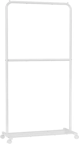 Miniatura 11 de SONGMICS Perchero de doble barra con ruedas, perchero para colgar ropa, perchero resistente con estante de almacenamiento de malla, 2 frenos, cada