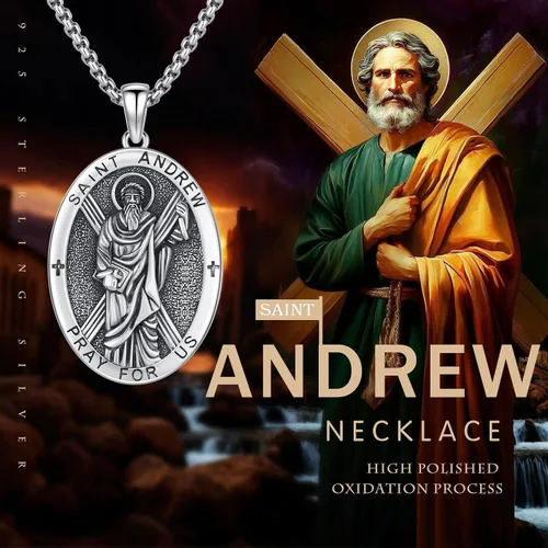 Miniatura 84 de Collar con colgante de plata de ley 925 con medalla de San Patrón, joyería religiosa para hombres y mujeres, con cadena de acero inoxidable 316L