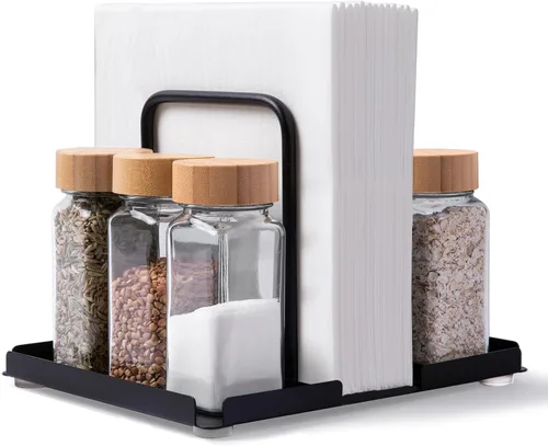 Servilletero para mesa, servilletero de metal con almacenamiento de salero y pimienta, dispensador de servilletas de papel para cocina, dispensador