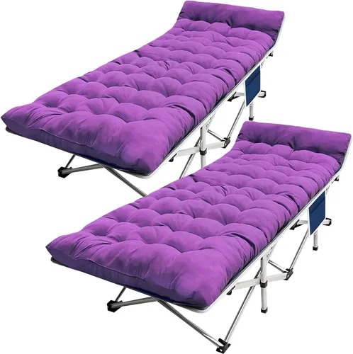 Miniatura 13 de Paquete de 2 catres de camping con colchón para dormir con almohadilla cómoda, cama de campamento resistente para adultos, catre plegable para casa