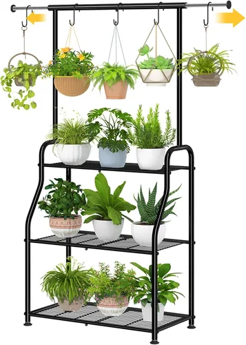 Simple Trending - Soporte para plantas de interior y exterior, estante de metal resistente de 3 niveles para múltiples macetas colgantes, soporte