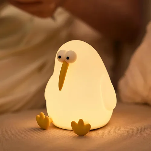 Linda luz nocturna de bebé para niños, lámpara de noche blanda Kiwibird para mesitas de noche, luz nocturna de silicona regulable recargable para
