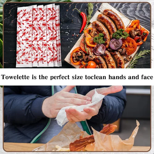 Miniatura 4 de Siifert 250 toallitas húmedas de langosta a granel, toallitas de mano desechables individualmente para limpieza envuelta para manos, parrilla