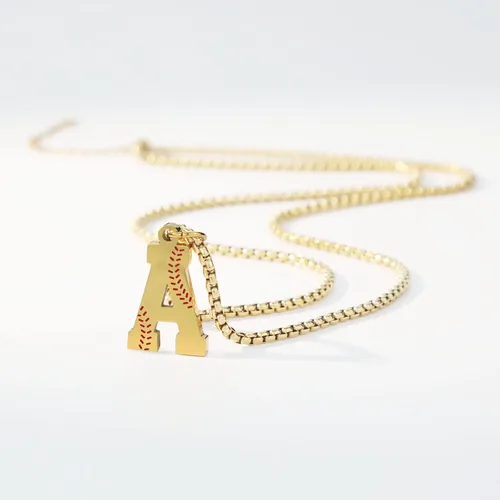 Miniatura 4 de Susook Collar con inicial de béisbol para niños, dije de letra A-Z, cadena de acero inoxidable de 22 + 2 pulgadas, regalo de béisbol personalizado
