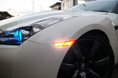 Miniatura 4 de iJDMTOY JDM - Kit de luz de marcador frontal y lateral frontal con lente ahumada 3D ámbar, compatible con Nissan GT-R 2007 en adelante, alimentado