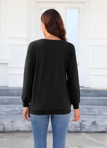 Miniatura 4 de Akihoo Blusas tipo túnica de manga larga para mujer, cuello redondo