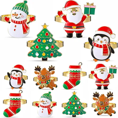 Miniatura 11 de WILLBOND 12 servilleteros de Navidad para cenas de Navidad, fiestas, accesorios de decoración de mesa de adorno de boda, (estilo adorable)