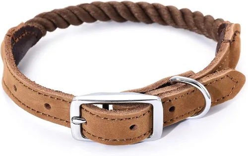 Miniatura 10 de Mile High Life Collares para perros, collares de algodón suave con hebilla de metal pesado, collar clásico para cachorros con puntas de cuero