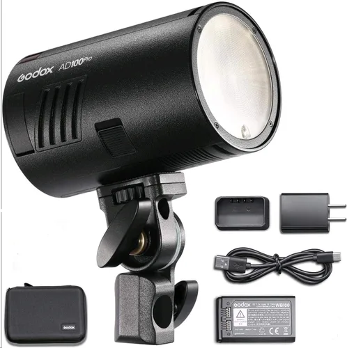 GODOX AD100Pro Luz de Flash de Estudio en Bolsillo para Fotografía con Pantalla OLED 5800K 1/8000s Sync TTL/Multi/M Flash Integrado 2.4G Wireless X