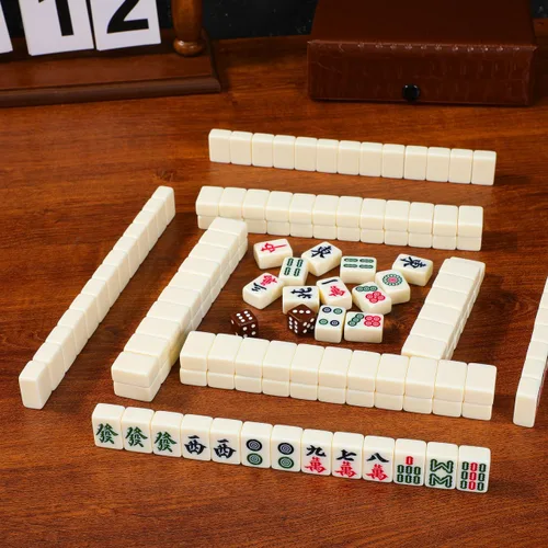 Miniatura 7 de BESTOYARD Mini juego de mahjong de viaje portátil con 146 azulejos marrón estuche de transporte para adultos principiantes y ancianos, reuniones