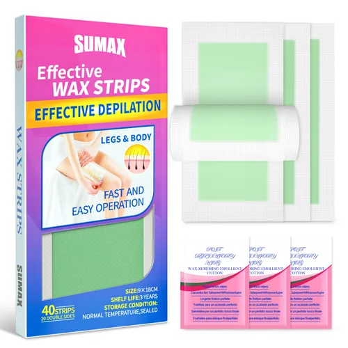 SUMAX Tiras de depilación corporal, 40 tiras de cera de bikini para mujeres y hombres, kit de cera para depilación brasileña para cara, manos,