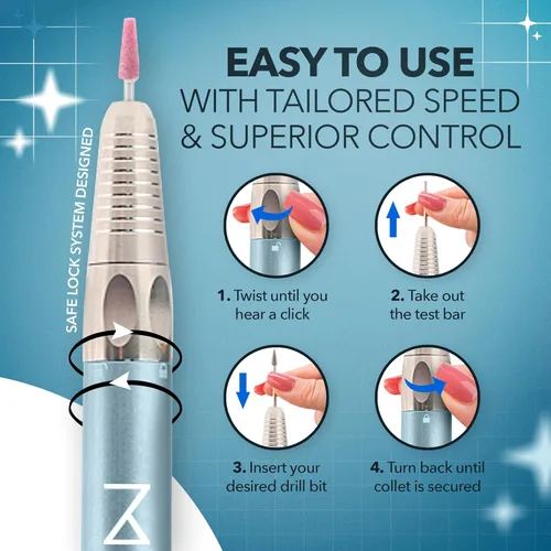 Miniatura 6 de M Max - Taladro de uñas profesional - Lima de uñas con motor sin escobillas 2 en 1 - Eléctrica, inalámbrica, carcasa de aleación de aluminio, 35000