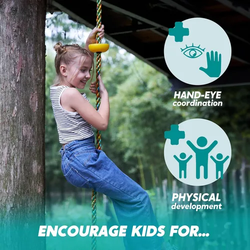 Miniatura 4 de TURFEE Columpio de árbol para niños, árbol de cuerda de escalada azul con plataformas y asiento de disco, asiento de un solo disco y cuerda