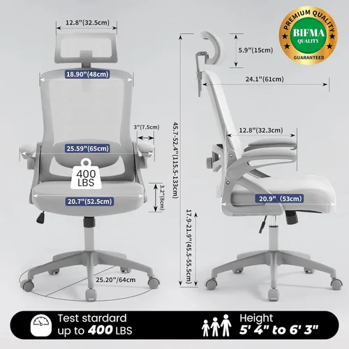 Miniatura 2 de Fizzin Silla de oficina, silla de oficina ergonómica con reposacabezas ajustable, silla de computadora de soporte lumbar, silla de escritorio de 400