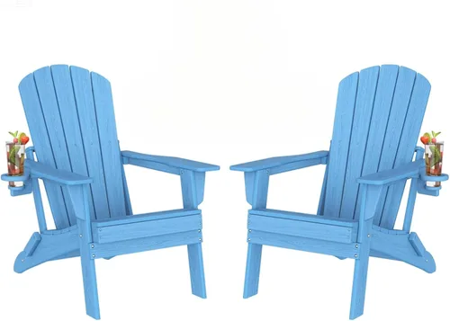 Miniatura 36 de Plawdlik Silla plegable Adirondack, probada por SGS, con textura de madera y portavasos, resistente a todo tipo de clima, cómoda para piscina, patio
