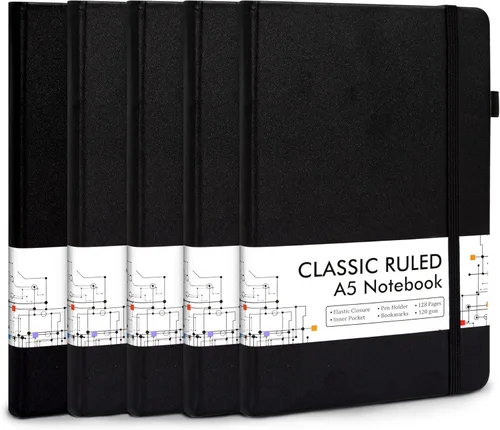 Miniatura 15 de Feela - Paquete de 5 cuadernos en blanco de tapa dura para la escuela, cuadernos de negocios clásicos con líneas cuadriculadas y soporte