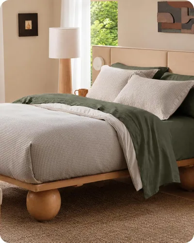 Miniatura 7 de Bedsure - Funda de edredón de algodón tamaño king - 100% algodón con tejido en rombos, color lino. Funda de edredón suave y transpirable GentleSoft™