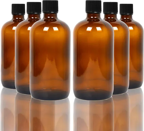 Youngever Paquete de 6 botellas de vidrio vacías de 8 onzas con tapas, gruñones de vidrio ámbar con tapas herméticas, perfectas para fermentación