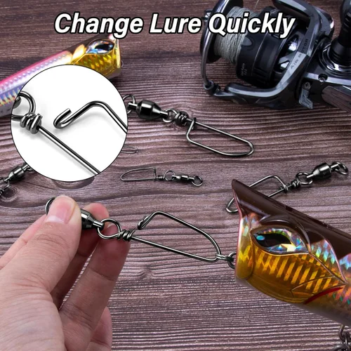 Miniatura 4 de Alwonder Paquete de 20 rodamientos de bolas giratorios con broches de presión, broches de pesca, giratorios de agua salada, aparejos de pesca