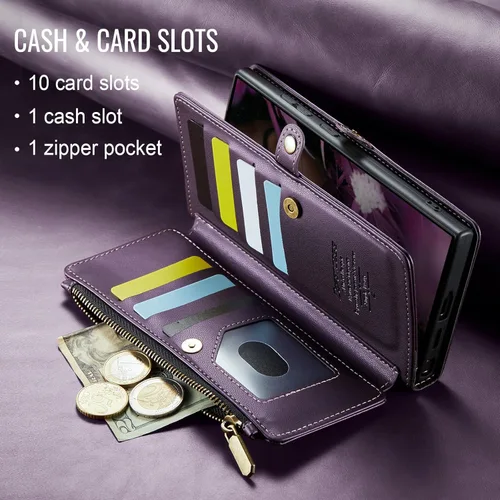 Miniatura 8 de Defencase Funda compatible con Galaxy A13 5G con tarjetero de bloqueo RFID para mujeres y hombres, correa magnética de piel sintética con cierre