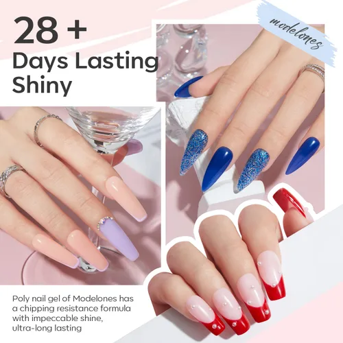 Miniatura 3 de modelones Kit de gel de extensión de polivinílico de 12 colores, juego de uñas de poliéster para todas las estaciones, colores nude, rosa, azul