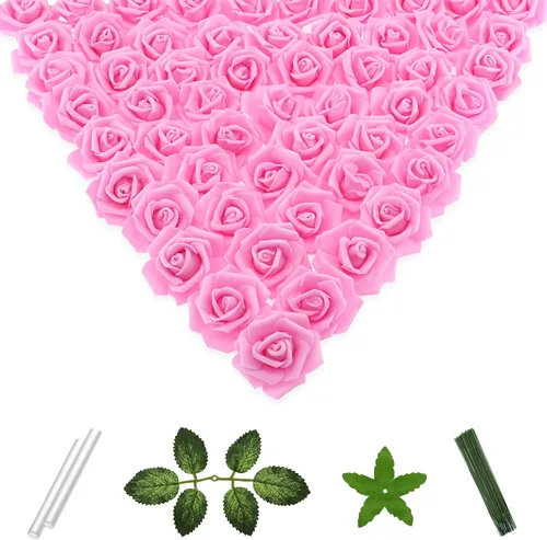 Miniatura 17 de 100 flores artificiales de 2 pulgadas, cabeza de rosa falsa de espuma a granel para decoración del hogar, decoración de boda, despedida de soltera