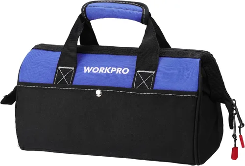 WORKPRO Bolsa de herramientas de 13 pulgadas de boca ancha, bolsa de herramientas portátil con bolsillos interiores para almacenamiento de