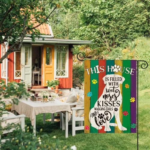 Miniatura 2 de AVOIN colorlife Pawprints - Bandera de jardín para perros y mascotas, 12 x 18 pulgadas, doble cara exterior, arpillera con texturas de madera