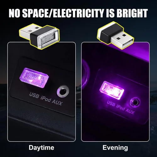 Miniatura 4 de Ziciner 6 PCS Lámpara de Ambiente Interior de Coche LED USB, Mini Luz Nocturna LED Portátil, Kit de Iluminación Ambiental de Maletero con Interfaz