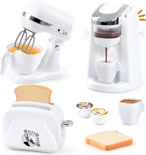 Juguetes de electrodomésticos de cocina de simulación, accesorios de juego de cocina para niños, juegos de juguetes de simulación con cafetera,