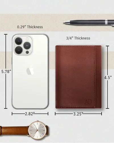 Miniatura 22 de Billetera de triple pliegue con RFID, cuero genuino, delgado, con ventana de identificación, bolsillo frontal, regalo para hombre