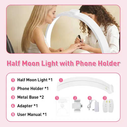 Miniatura 7 de HITTI Lámpara de escritorio de media luna de 29 pulgadas para uñas con soporte para teléfono, lámpara de mesa plegable para uñas, lámpara de mesa