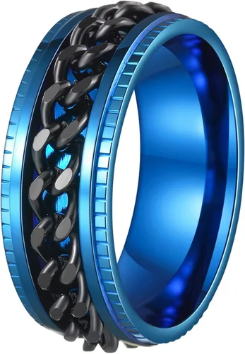 Miniatura 18 de Anillos giratorios para hombres y mujeres, anillos de ansiedad para hombres, anillos de cadena para adultos, anillos de titanio y acero Negro azul