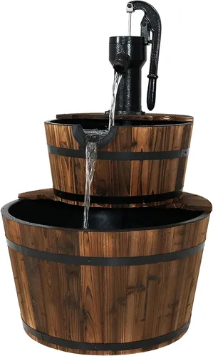 Miniatura 10 de Sunnydaze - Fuente de agua de barril de madera de 2 niveles, fuente de bomba de agua vintage de 23 pulgadas con bomba sumergible, para jardín