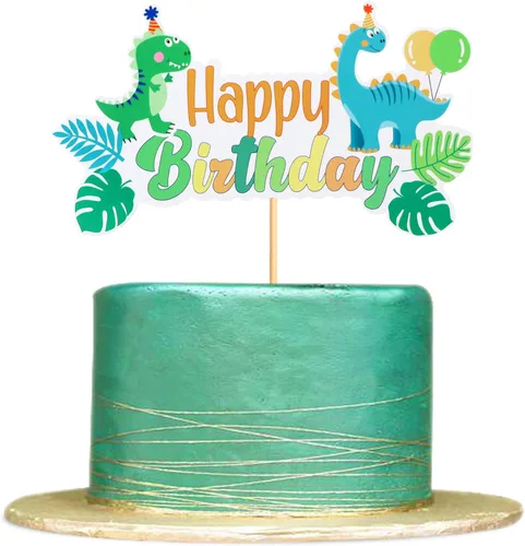 Ercadio 1 paquete de decoración de dinosaurio de dibujos animados para tartas de cumpleaños con hojas de palma tropicales, dinosaurio, baby shower,