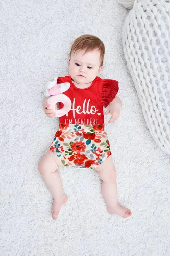 Miniatura 7 de ZOELNIC Ropa de bebé niña, mameluco de encaje con volantes de verano para recién nacido + pantalones cortos florales, 3 piezas, sesión de fotos