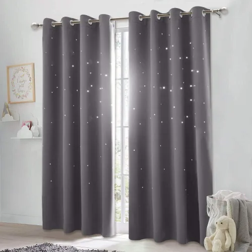 Miniatura 25 de NICETOWN Cortinas infantiles perforadas, cortinas marroquíes con estrellas azules para dormitorio de niñas, gruesas y suaves, para oscurecer la Azul