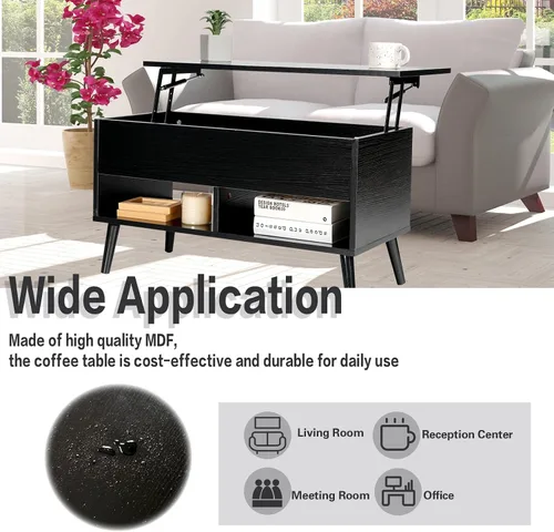 Miniatura 9 de Tangkula Mesa de centro elevable, mesa de comedor de madera con almacenamiento oculto y 2 estantes abiertos, dispositivo de elevación hidráulica