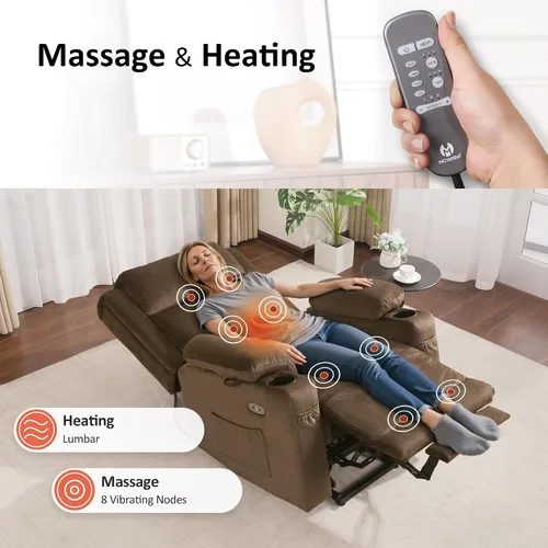 Miniatura 5 de MCombo Sillón reclinable eléctrico de triple motor con masaje y calor, silla reclinable eléctrica para personas mayores, reposacabezas ajustable