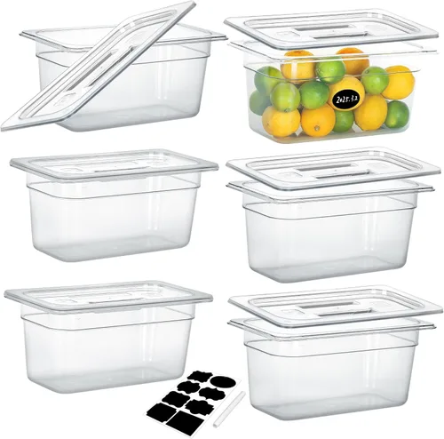 Miniatura 14 de BIEAMA Paquete de 6 bandejas de alimentos NSF con tapas, tamaño 1/4 de 4 pulgadas de profundidad, recipientes comerciales de almacenamiento
